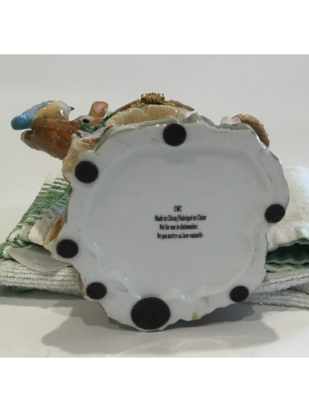 CWC 6.5" Ceramic Trinket Box Tree Stump Easter Bunny Rabbit Bird Butterfly - Picture 6 of 9